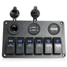 Painel de interruptor basculante de barco para carro 6 LED 2 tomada USB Cigaretter Plug Voltímetro Interruptor magnético de carro LED interruptor USB Rocker Switch